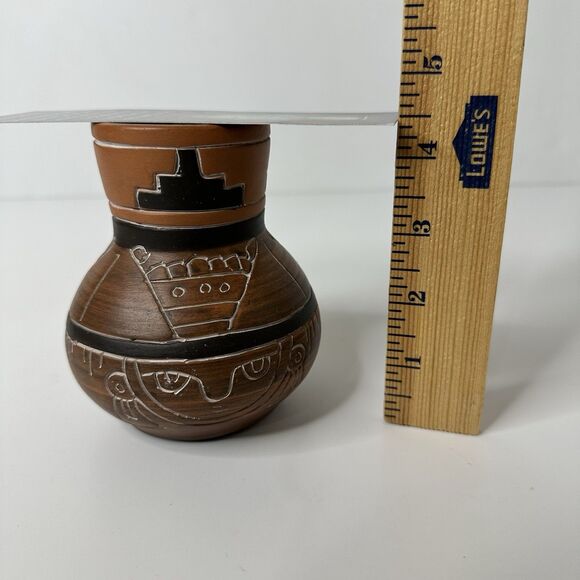 Vintage Signed Armando De Mexico Terra Cotta Vase Art Pottery Aztec Faces 4.5" - Picture 11 of 14